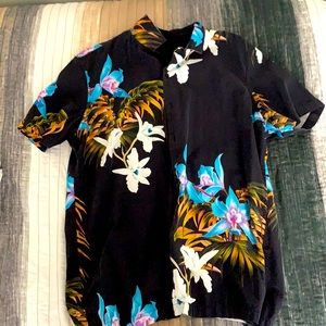 ASOS Navy Floral Design Revere Collar Shirt - XL